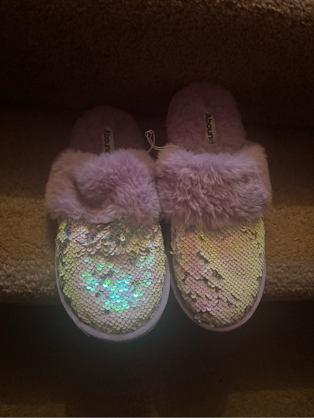 Abound Women’s Lilac Faux Fur Sequin Slip-On Slippers